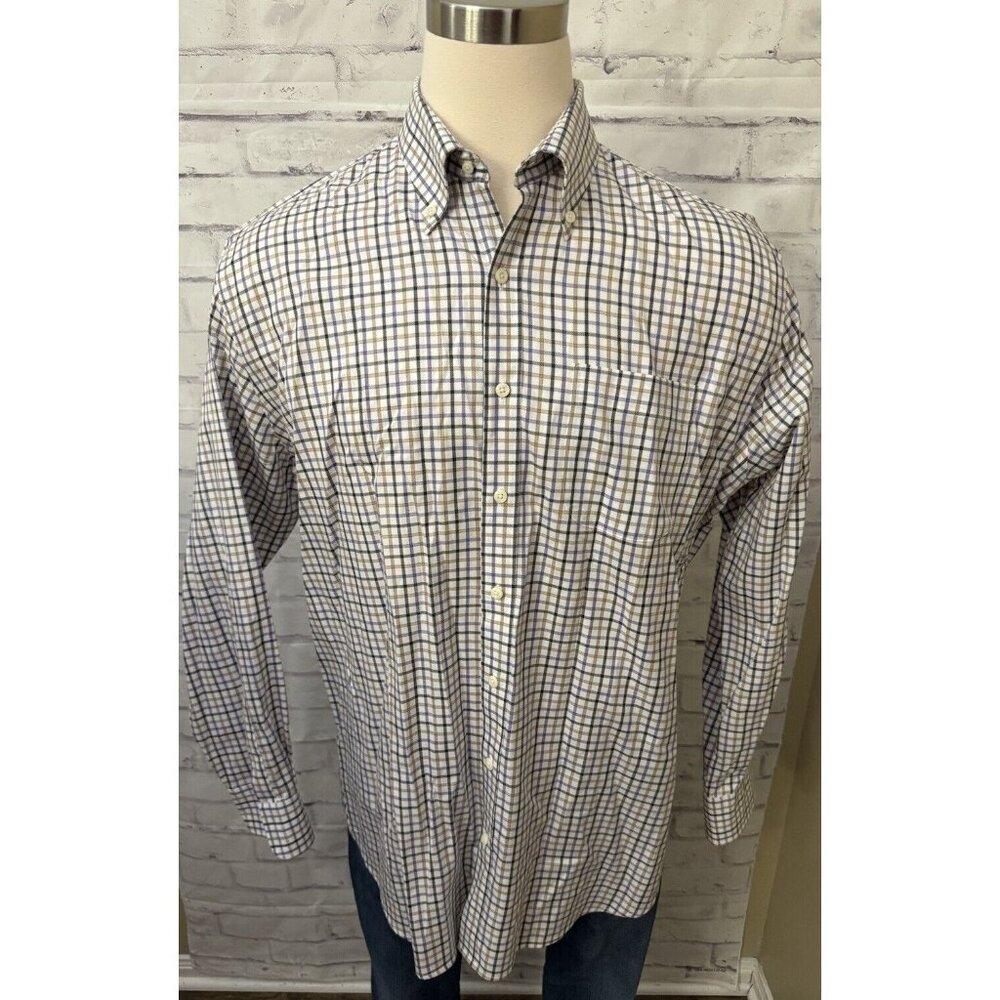 Peter Millar XL Nanoluxe Long Sleeve Button Up Dress Shirt Purple Gray Plaid